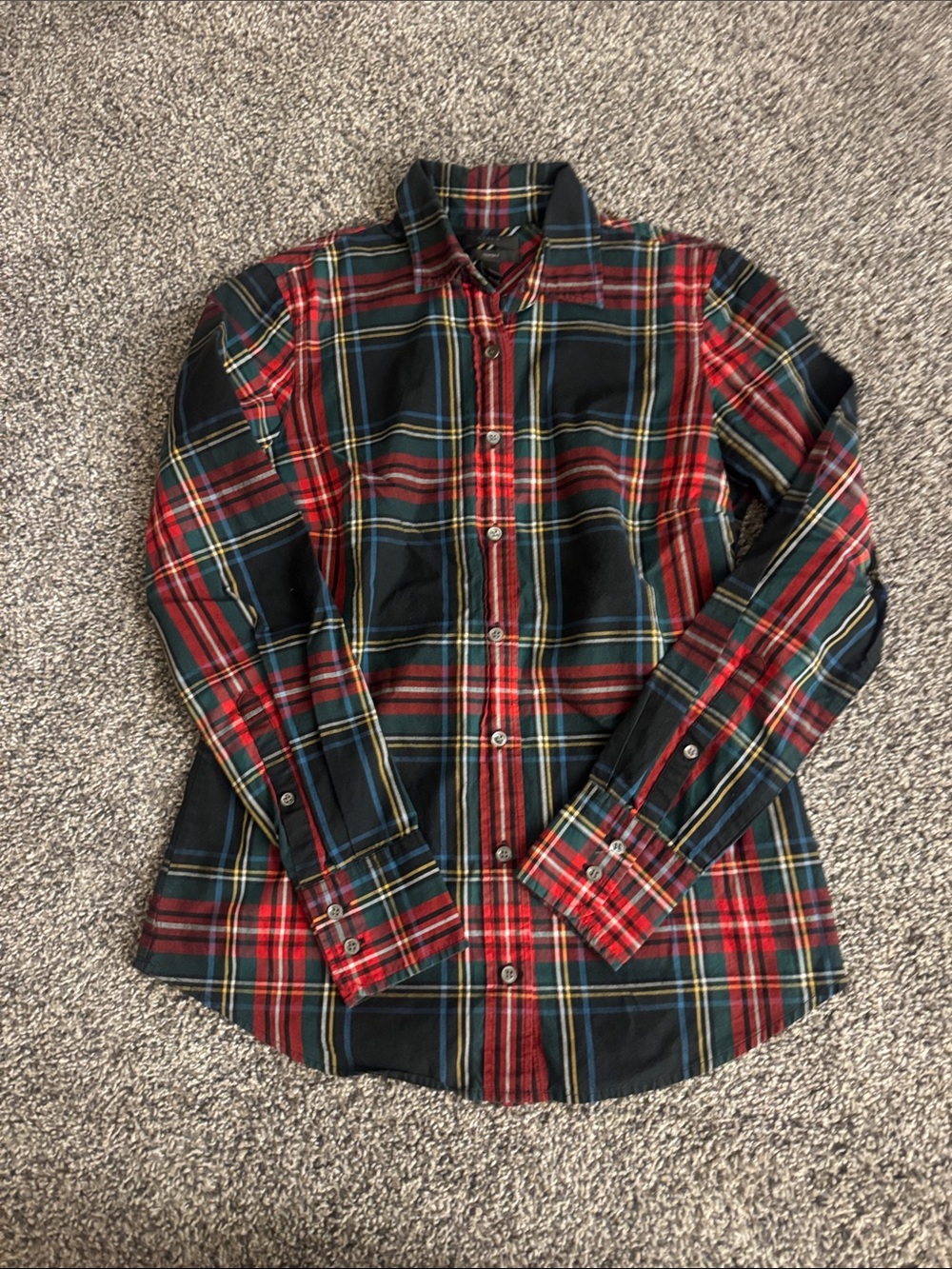 J. Crew Women's Red, Black and Green Plaid Button-Down Shirt